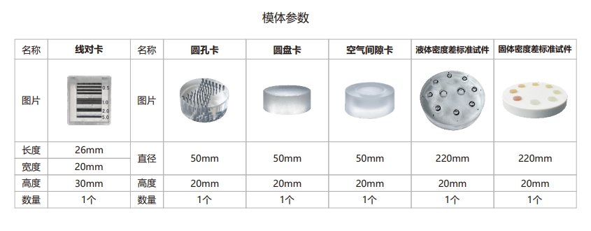 工業(yè)CT檢測卡9-固體密度差標(biāo)準(zhǔn)試件參數(shù)表